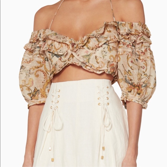Zimmermann Floral Ruffle Crop Top - Picture 1 of 10